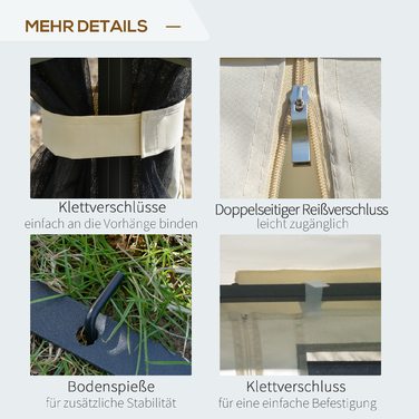 Павільйон для саду з подвійним дахом, намет для саду, святковий намет, вечірковий намет з 4 боковими стінками, метал + поліестер, бежевий, розмір 2,99 x 2,99 x 2,74 м