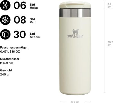 Термокружка Stanley Aerolight Transit 470мл Cream Gloss - Збереження тепла до 6 годин, сумісна з автомобільними тримачами, миється в посудомийній машині