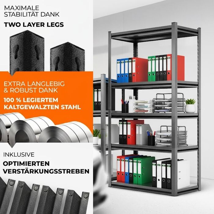 Металевий стелаж з металевими полицями, 5 ярусів, 160x86x45 см. Міцний, швидко збирається, стійкий до плісняви. Ідеально для підвалу, складу та дому.