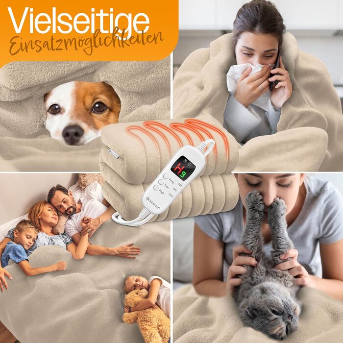 Електрична грілка KESSER® з плюшу 160x120 см, антрацит, з таймером, 7 температурних режимів, пральна до 40°C, цифровий дисплей, сертифікат TÜV SÜD GS