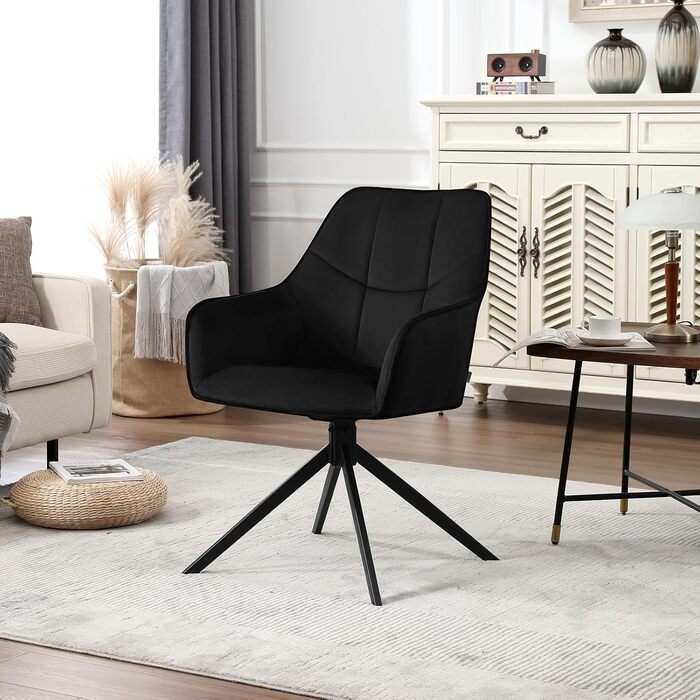 Крісла для їдальні WOLTU (2 шт.) – оббивка з жаккарду та вельвету, з металевими ніжками, для кухні, вітальні, їдальні (Чорний)