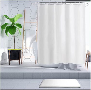 Біла завіса для душу Hayret дуже широка подовжена для ванної та душу у ванній кімнаті, фіранка для ванної з 100 поліестеру, що захищає від цвілі і водонепроникна, можна прати за допомогою кілець для штор (180x200)
