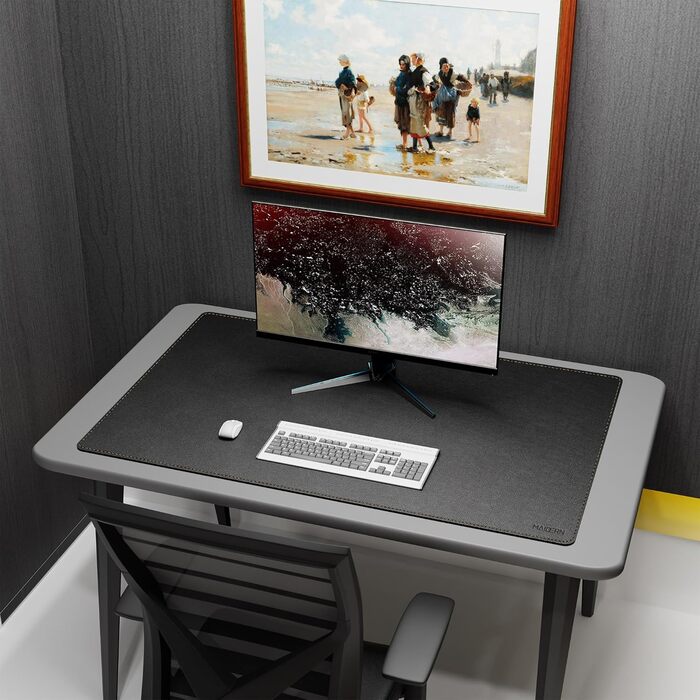 Килимок на стіл MAIDERN XXL 110x70 см — двосторонній килимок для миші зі шкіри та корка, водонепроникна протиковзаюча підкладка для офісу, дому та геймінгу, чорний