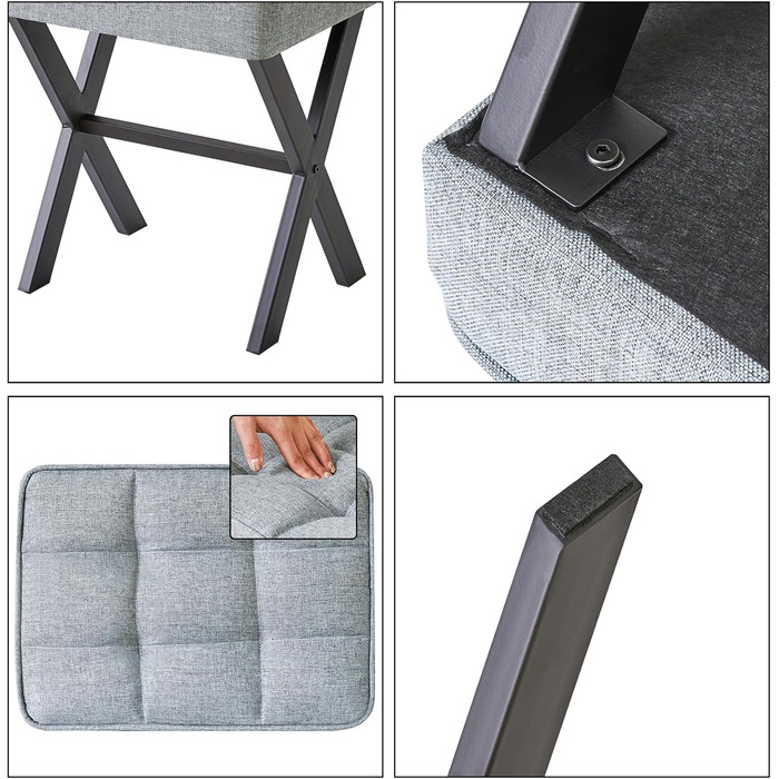 Пуф-табуретка IBUYKE з X-подібними ніжками та підставкою для ніг, тканина льон, сірий блакитний колір, для спальні, вітальні, як приліжкові столики