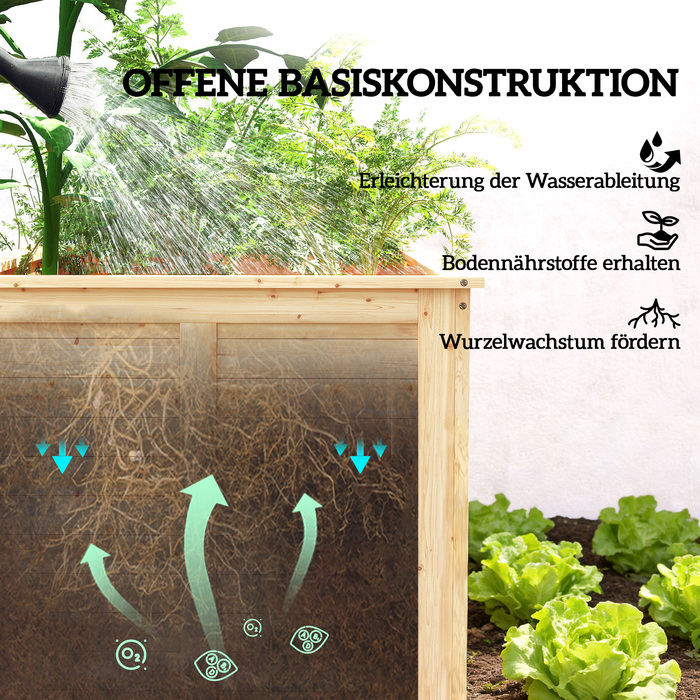 Підвищене грядок з дерева 152 x 77 x 77 см. Глибокий грядок для трав з відкритим дном та підсилювальними стержнями.