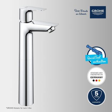 Змішувач для умивальника GROHE StartEdge, економічний, з холодною водою в середній позиції, 15 см, з поп-ап зливом, інструмент 3-в-1, проста установка (хром, XL, Push-Open)