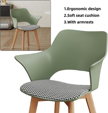 4-Piece GrandCA HOME кухонні стільці Nordischen стилю з масивними дерев'яними ніжками, оббиті стільці для спальні, вітальні, кухні, зелений