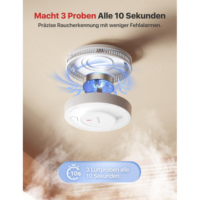 X-Sense Покращений димовий сповіщувач з батареєю на 10 років, фотоелектричний сенсор, сертифікований EN14604, SD2J0AX, набір 10 шт. Білий