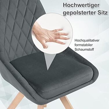 Стілець для їдальні WOLTU, поворотний, для кухні/вітальні, з м'яким оксамитовим сидінням, на дерев'яних ніжках, до 150 кг, набір 8 шт. (темно-сірий)