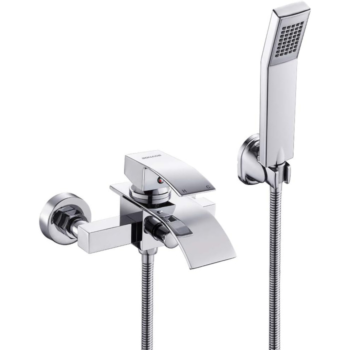 Набір для ванни з водоспадом: змішувач, душова лійка, шланг, кріплення для стіни (хром)