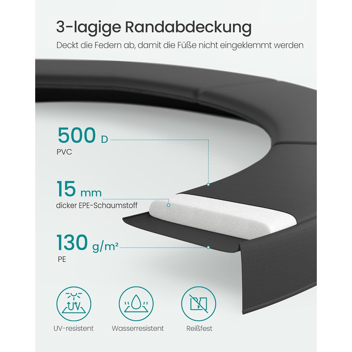 Батут SONGMICS садовий Ø305 см з захисною сіткою, драбиною та м'якими стійками, чорний