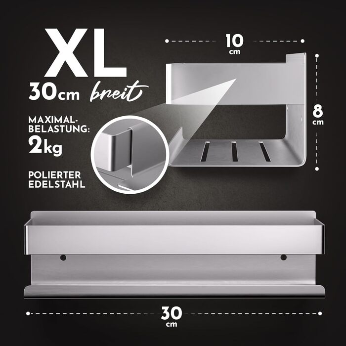 Набір для зберігання в душі Henal 5 в 1: поличка, тримач для бритви, для скребка, мильниці та гачка. Нержавіюча сталь, матове покриття, без свердління. Організатор для ванної кімнати XXL