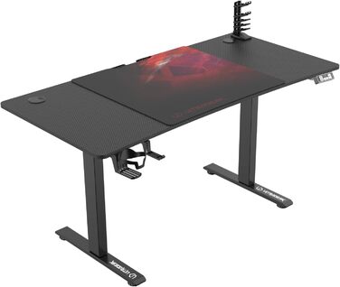 ULTRADESK Стіл для роботи Level V2 - Регульована висота, 140x68 см - Електричний стіл для геймінгу, офісу, дому - з XL-килимком для миші - Чорний, Червоний
