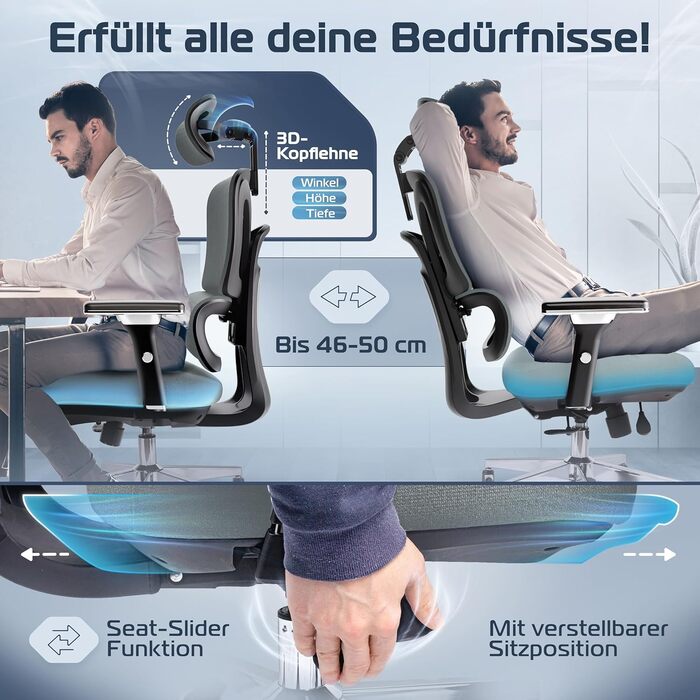 Ергономічне крісло BrightSeat Bürostuhl – регульоване офісне крісло для дому та офісу | Комп'ютерне крісло, ігрове крісло | BrightSeat (Антрацит)