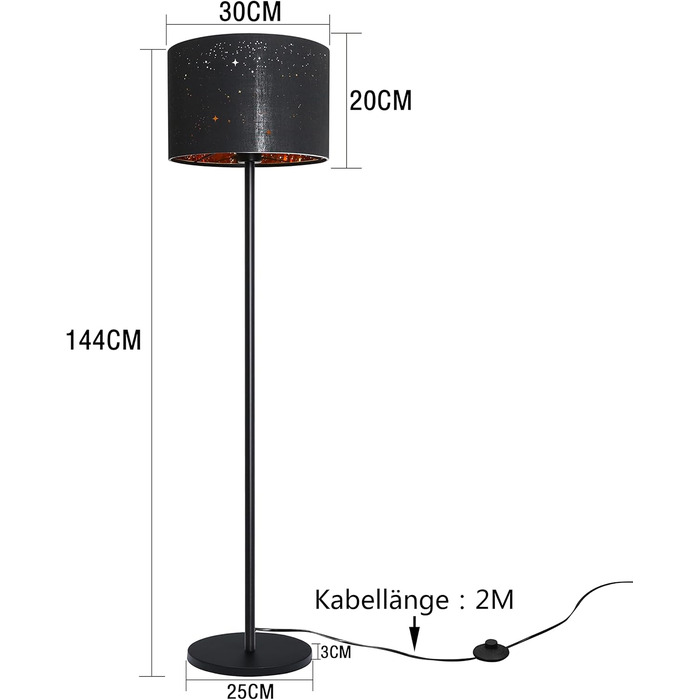 Торшер Modern - тканинний торшер E27 40W Black Gold Star Design 144см для вітальні та спальні