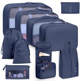 Набір органайзерів для подорожей Anjing (10 предметів), водонепроникні пакувальні куби для валізи, компактний набір для зберігання речей у дорогу, темно-синій