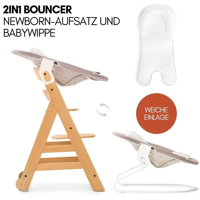 Дитячий стільчик Hauck Beta+ Newborn Set - комплект для новонароджених, від народження з 2-в-1 люлькою-гойдалкою, подушкою для сидіння та підносом для їжі (Natural)