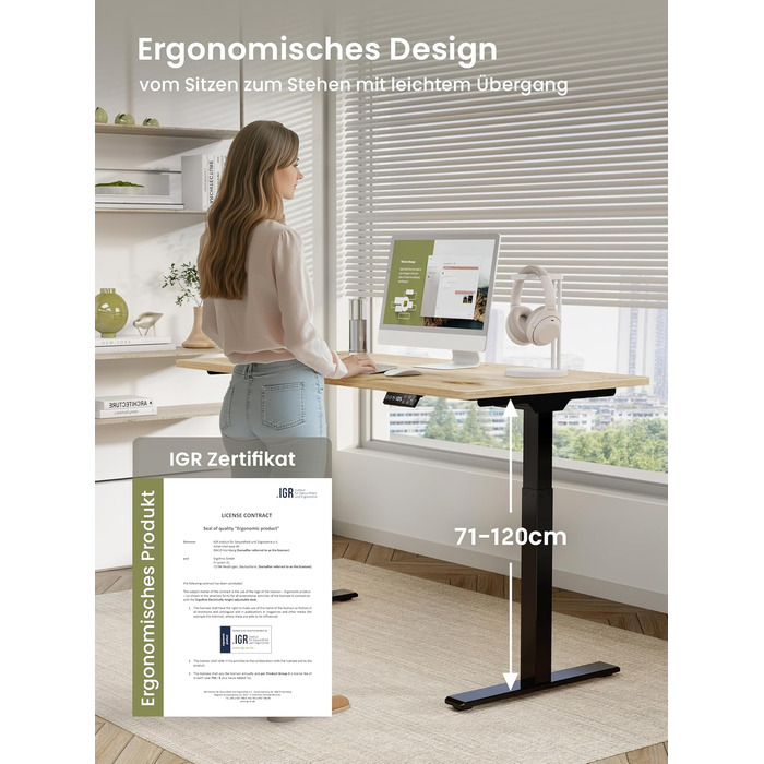 Регульований стіл (стійка) для столу, електричний, з пам'яттю, 120x60 см, білий