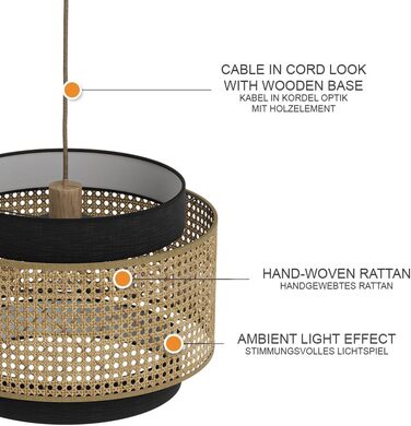 Стійка лампа Vicco Morten з ротангу, 26 x 45 см, для читання, чорна