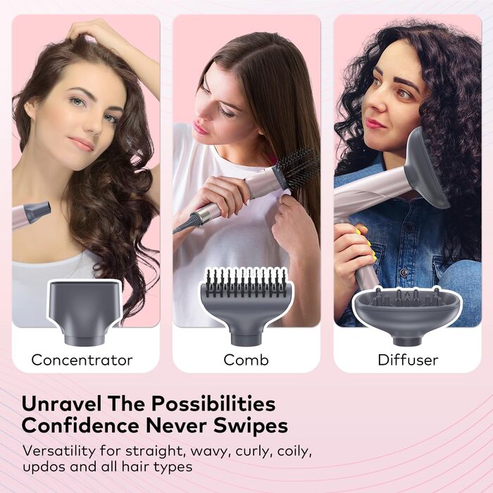 Складний туристичний фен llano Hair Dryer з дифузором, високошвидкісний іонний фен для волосся з безщітковим двигуном, швидковисихаючий фен з магнітною насадкою для дому, подорожей і салону (лід) (рожевий)