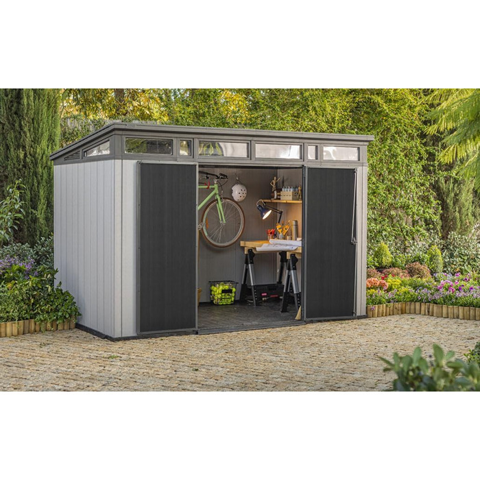 Садовий будинок Keter Artisan Gerätehaus 214x218x226 см, 8.3 м³ – вуличний, з підлогою, двостулковими дверями та вікнами, сірий