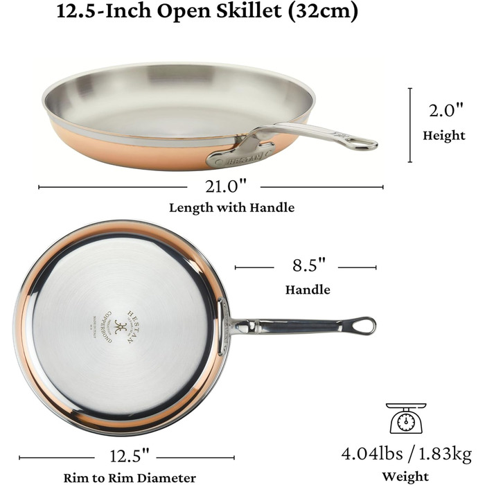 Сковорода Hestan CopperBond 21.6 см (8.5 дюйма) з чистої міді, сумісна з індукцією