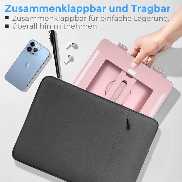 Підставка для ноутбука з регулюванням висоти та поворотним основанням, алюмінієва, для столу (Рожева)