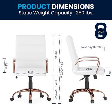 Крісло шеф Flash Furniture: обертне, біле шкіряне, з червоно-золотим каркасом, 61x58,5x103,5 см