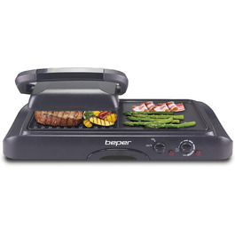 Електрогриль BEPER 90.871 з кришкою, антипригарне покриття, нержавіюча сталь, чорний (1600 Вт)