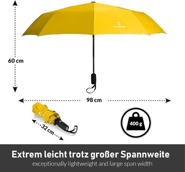 Складна парасолька STYNGARD stormproof 140 км/год, відкрита до автомата, тефлонове покриття, коротка ручка, жовтий