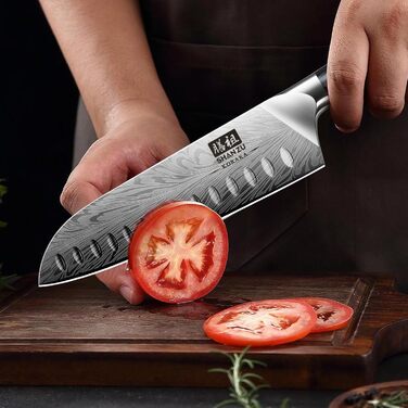Японський ніж SHAN ZU Santoku 18 см з порошкової сталі - професійний ніж для кухні з ергономічною ручкою
