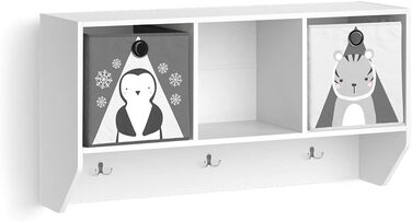 Настінна полиця Vicco для дитячої кімнати Luigi, біла, 107 х 56 см з 2 відкидними ящиками Opt.2 (полиця 107х56 см з відкидним ящиком Panda-Zebra)