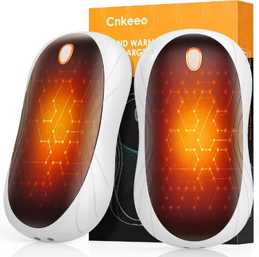 Електричні грілки для рук Cnkeeo 2 шт. з роздільним магнітним з'єднанням, Powerbank USB, 3 режими нагріву, для спорту, риболовлі, полювання, чорно-білі