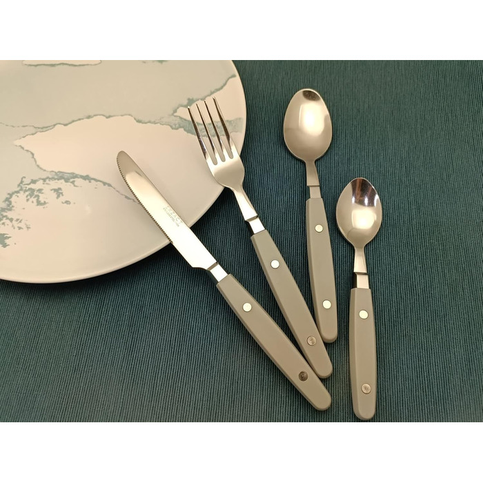 EXZACT Набір столових приборів 24 шт. з нержавіючої сталі з ручками з фіксацією - Ретро стиль. Включає: 6 виделок, 6 ножів, 6 ложок, 6 чайних ложок - сірий колір