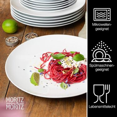 Набір посуду Moritz & Moritz BASIC на 12 осіб (36 предметів) - білий фарфор, сучасний дизайн. Включає: тарілки обідні, десертні, салатники.