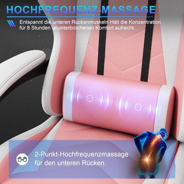 Ігровий крісло JUMMICO з масажем, ергономічний офісний стілець з підголовником, регульована спинка 90-135°, підставка для ніг, витримує до 150 кг (Рожевий, Компактний)