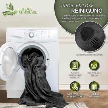 Електрична гріюча ковдра з плюшем | Автоматичне вимкнення | Тепла ковдра з таймером | 9 температурних режимів | Можна прати до 40°C | Цифровий дисплей (200 x 180 см, Чорний)