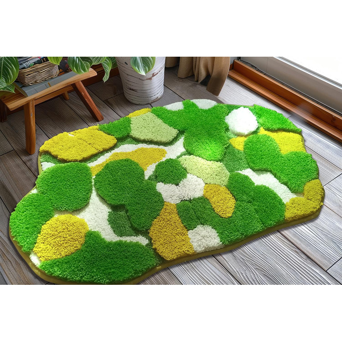 Килимок для ванної кімнати з м'яким зеленим мохом, 152 x 61 см, Boho стиль, антиковзаюча, швидковисихаюча, для кухні, спальні, ванної кімнати