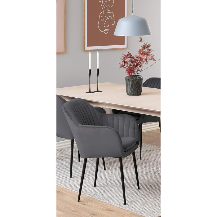 AC Design Furniture Стілець для їдальні Wendy, темно-сірий/чорний, велюр/метал, 57x61x83 см