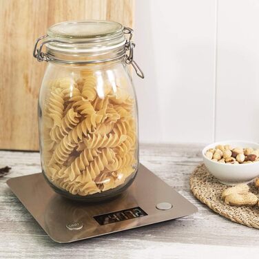 Кухонні ваги CookControl 10000 з підключенням до додатку, нержавіюча сталь, зважування від 1 г до 5 кг, LCD-дисплей, плоский дизайн, антифронт покриття, додаток для керування