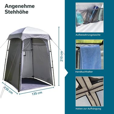 Намет для душу Skandika Camping | Переодягальний намет з висотою 210 см, сріблясте покриття, непрозорий, з окремим дном, вікно з москітною сіткою, кріплення для душу | Туалетний намет (Швидкий старт)