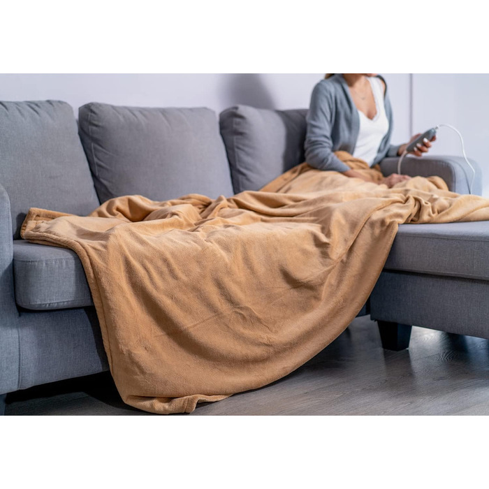 Електрична ковдра ECO-DE ECODE 180x130 см з пультом, 3 режими нагріву, таймер 180 хв (бежева)