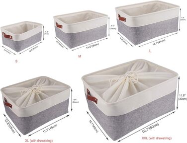 Складні тканинні кошики для зберігання SOCOHOME, ящик для зберігання іграшок з потовщеної лляної тканини, шафа, полиці, спальня (сірий/білий, XXLarge)