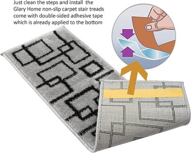 Килимки для сходів Glary прямокутні 15 шт 22х71 см темно-сірі в чорний квадрат