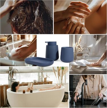 Набір для ванної кімнати блакитного кольору, керамічний аксесуар для ванної кімнати, 3-частинний, декоративний набір дозаторів мила, стакан для зубної пасти та підставка для прикрас, підходить для ванної кімнати, умивальника, готелю, для рідкого мила