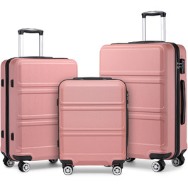 KONO Набір валіз 3 в 1 з ABS, рожевий колір, з TSA замком, M-L-XL, з роликами