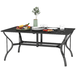 Outsunny Garden Table Сталь 150x90 см Атмосферостійкий балконний стіл з отвором для парасольки, Дизайн планок Фуршетний стіл Кемпінговий стіл на 6 персон Стіл для патіо Відкритий обідній стіл для саду, патіо Балкон чорний