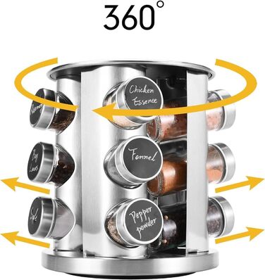 Підставка для спецій 20 банок, що обертається на 360 з нержавіючої сталі сріблястого кольору
