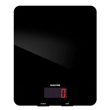 Цифрові кухонні ваги Salter 1160 BKDR - Електронні харчові ваги місткістю 10 кг, ваги для випічки з функцією тарування, вимірювання рідини, великий РК-дисплей, тонка скляна платформа, чорний 10 кг