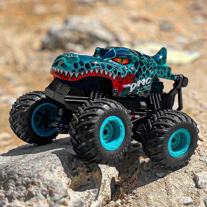 RC Monstertruck 1:20 2.4GHz Динозавр – Радіокерований позашляховик, 20 км/год, LED, Музика, для хлопчиків та дівчаток від 3 років, Зелений